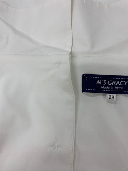 エムズグレイシー 015331 カットソー 38 ホワイト ロールカラー バックボタン ITW0SLD35DDV