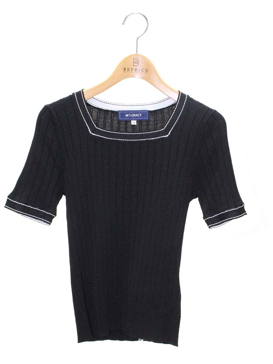 エムズグレイシー 018314 ニット セーター 38 ブラック 刺繍 フラワーモチーフ ITX91HL2YLQ8