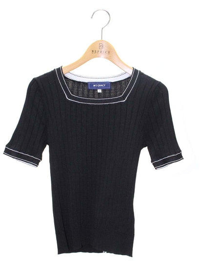 エムズグレイシー 018314 ニット セーター 38 ブラック 刺繍 フラワーモチーフ ITX91HL2YLQ8