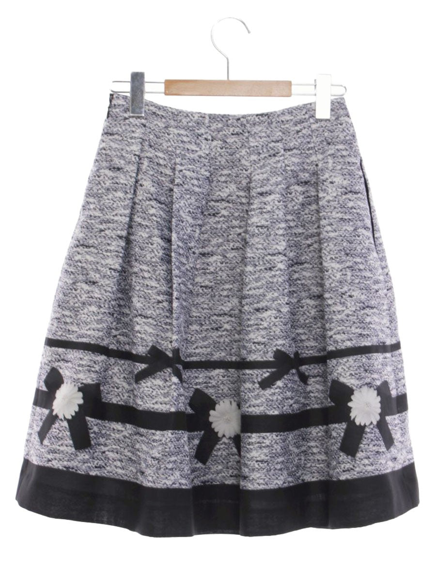 エムズグレイシー 017132 スカート 36 グレー トロンプルイユ リボン フラワー プリント ITST8IHKGQM8