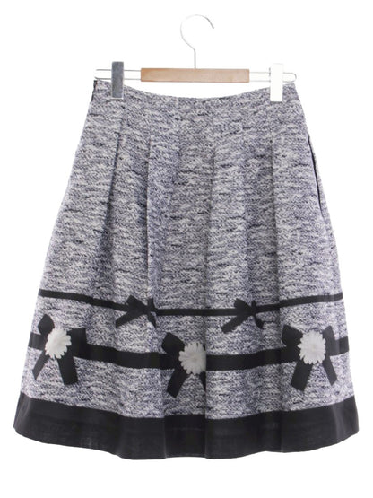 エムズグレイシー 017132 スカート 36 グレー トロンプルイユ リボン フラワー プリント ITST8IHKGQM8