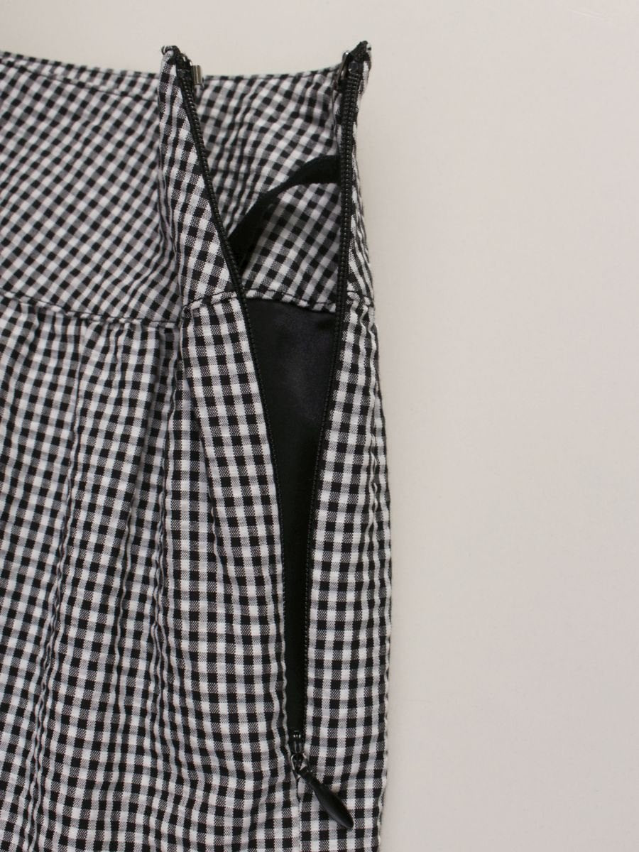 エムズグレイシー 417321 スカート 40 ブラック ギャザー ギンガムチェック ITD7P3Q5K3U1