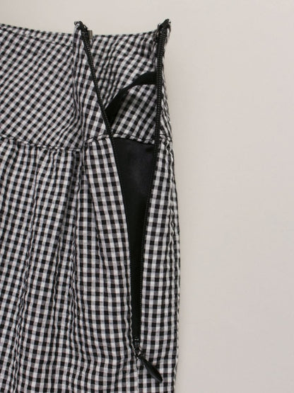 エムズグレイシー 417321 スカート 40 ブラック ギャザー ギンガムチェック ITD7P3Q5K3U1