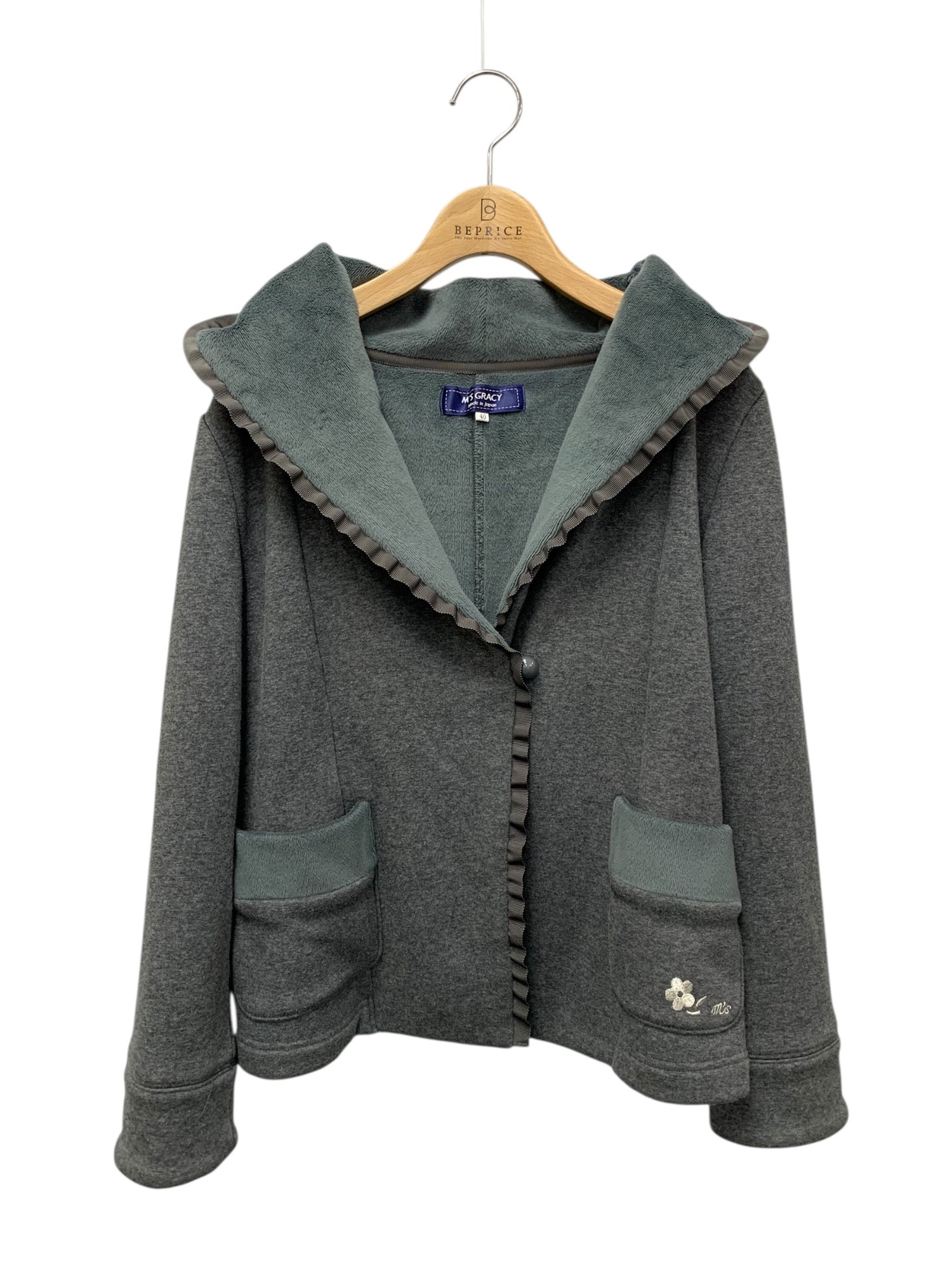 『美品』グレー フード付き ジャケット エムズグレイシー ボンバーヒートハーフジャケット 114514 パーカー 40