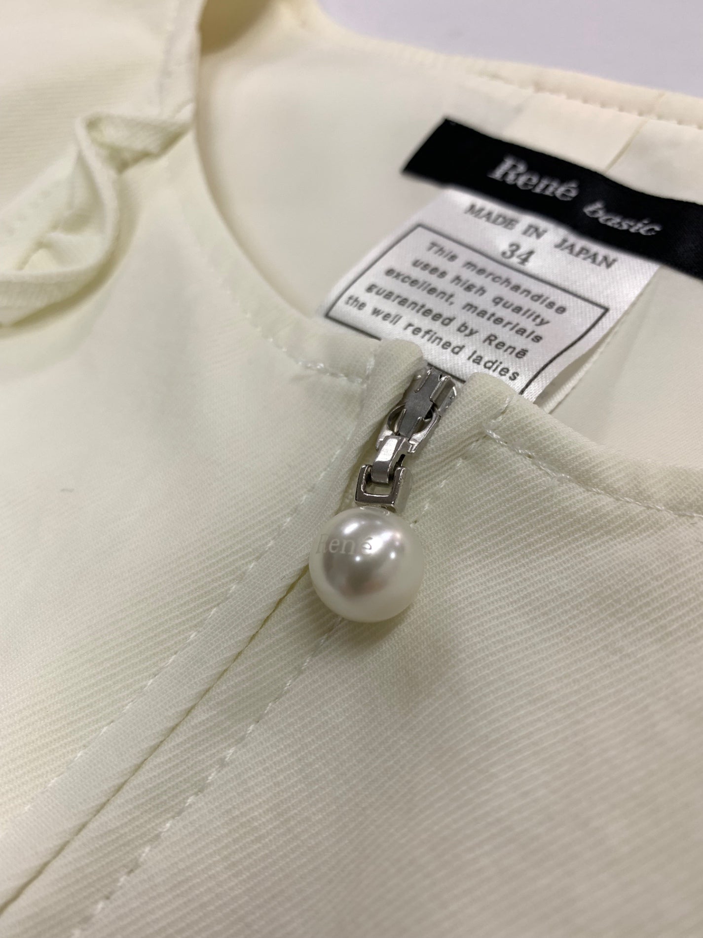 ルネ basic 5016400 ワンピース 34 アイボリー デニム調 フロントジップ フェイクパール IT8U1M4W8SJK 【SALE】