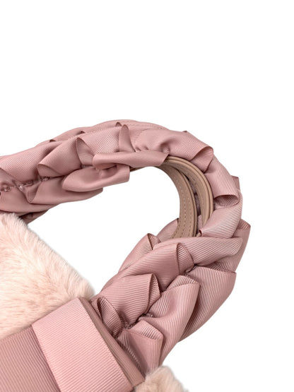 エムズグレイシー 394510 ハンドバッグ ピンク エコファー リボンハンドル ラインストーン ITJSAR0PD49I