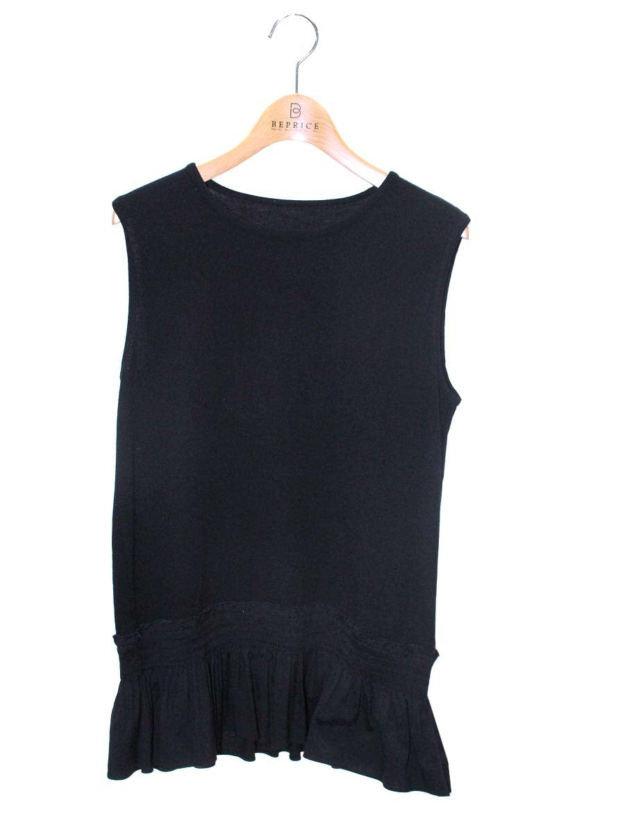 フォクシーブティック Smocking A-Line Knit Top 36839 ニット 42 ブラック ノースリーブ ITQA8NR1MOY2