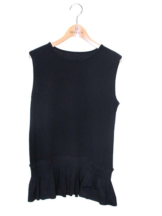 フォクシーブティック Smocking A-Line Knit Top 36839 ニット 42 ブラック ノースリーブ ITQA8NR1MOY2
