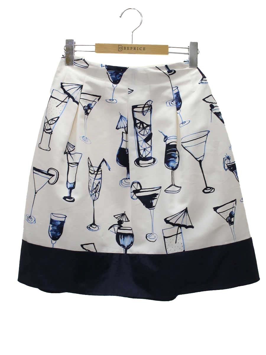 エムズグレイシー 817128 スカート 36 ホワイト カクテルモチーフ タック ITV49SWCMTDG