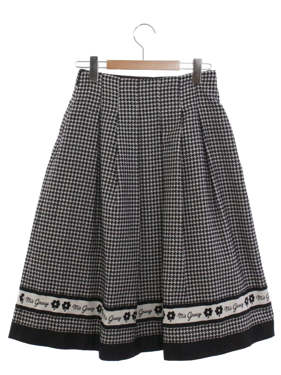 エムズグレイシー 317524 スカート 38 ブラック 千鳥柄ライン入りタックスカート ITP1V3NU37CG 【SALE】