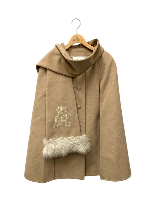 ルネ ケープコート ポリー 6138240 ポンチョ 36 ベージュ マント フォックスファーストール カシミヤ ウール ITEWU4YIKIXH
