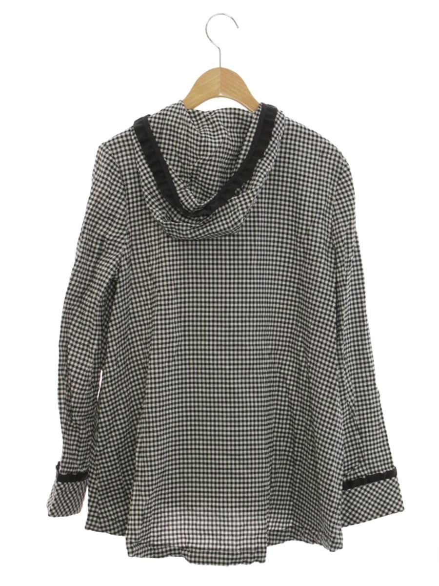 エムズグレイシー 019107 ジャケット 38 ブラック/ホワイト ギンガムチェック カメリアWジップ フード ITX7LUOBH9T2