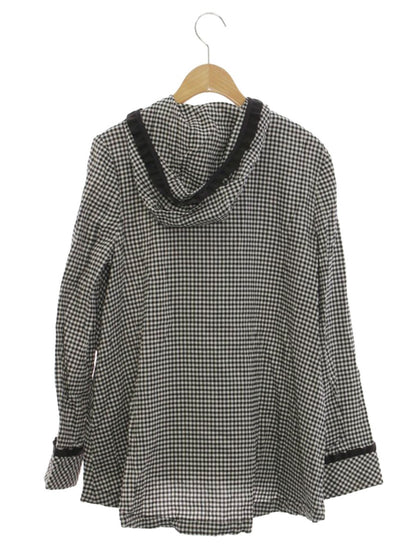 エムズグレイシー 019107 ジャケット 38 ブラック/ホワイト ギンガムチェック カメリアWジップ フード ITX7LUOBH9T2