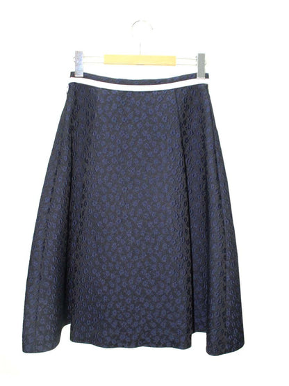 エムズグレイシー 017123 スカート 38 ネイビー フラワーモチーフ エンボス タックフレア ITOZLEJIFZAI