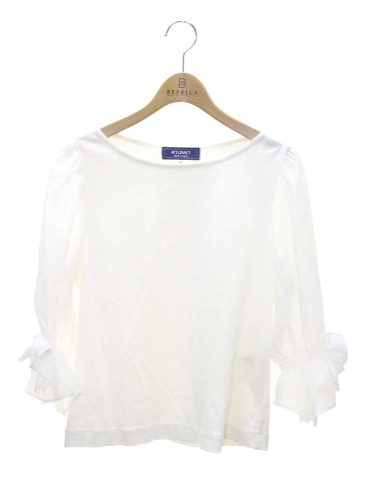 エムズグレイシー シアースリーブ 015326 トップス カットソー 40 ホワイト 異素材ミックス シースルー ITI1G5CTZJXM