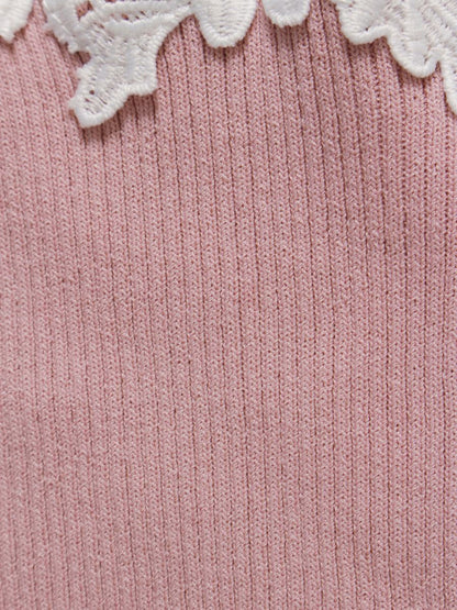 エムズグレイシー 018315 ニットセーター 38 ピンク フラワーレース リブニット ITROJKHICP3W