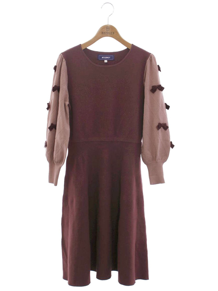 エムズグレイシー 118526 ワンピース 40 ブラウン ニット リボン IT00V6JBI00A