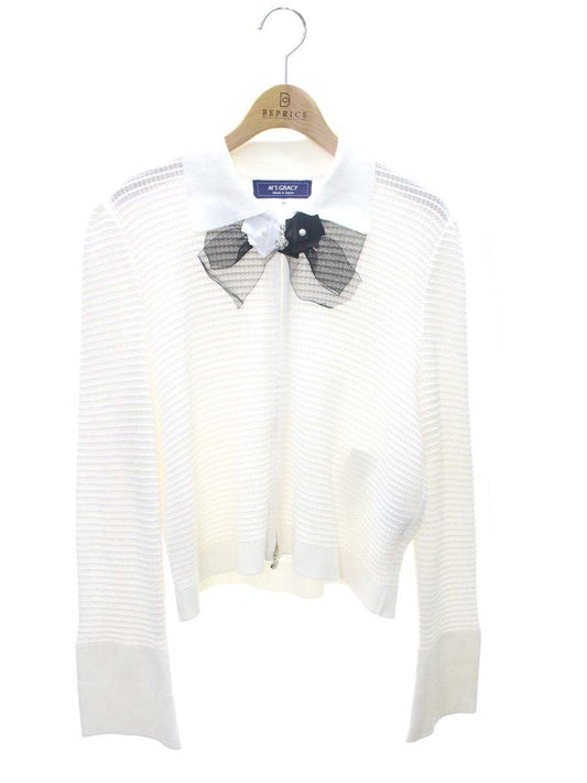 エムズグレイシー バイカラージップアップニットジャケット 418124 42 ホワイト IT1XECTLV5E4