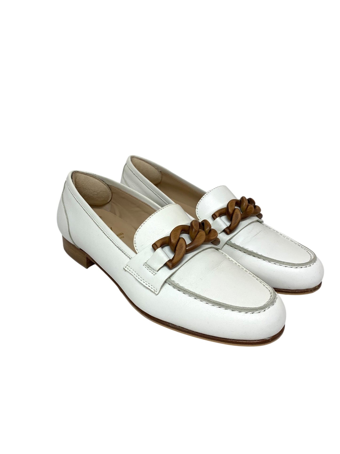 ルカグロッシ ローファー 35 1/2 ホワイト チェーンビット ウッド ITB9FQR7VK8M 【SALE】