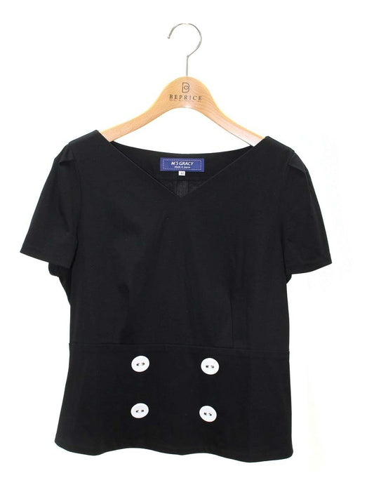 エムズグレイシー 015347 トップス 40 ブラック Vネック ボタン ITFHCVEXRAH1