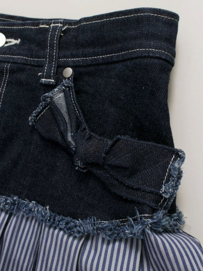 エムズグレイシー Denim x Stripe Skirt 017137 デニムスカート 38 ブルー チュール ITTBGQY56KCQ