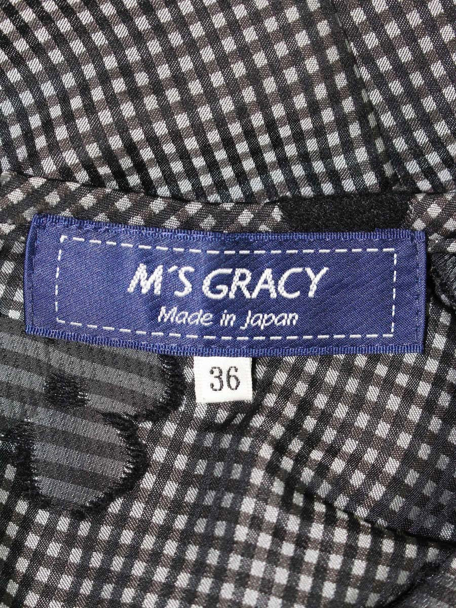 エムズグレイシー 310505 ブラウス 36 ブラック ギンガムチェック お花モチーフ IT8C2OBCIFAA