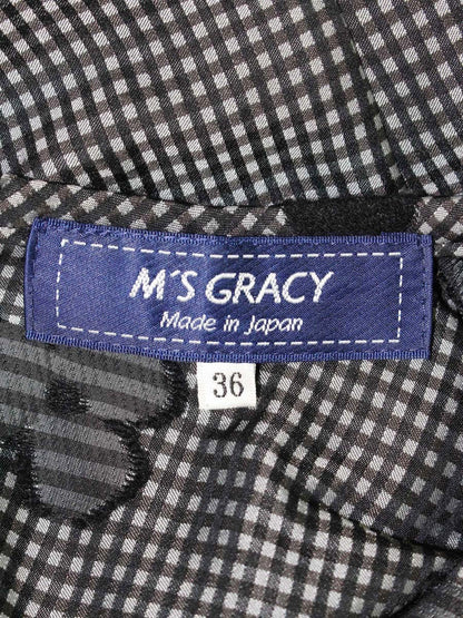 エムズグレイシー 310505 ブラウス 36 ブラック ギンガムチェック お花モチーフ IT8C2OBCIFAA