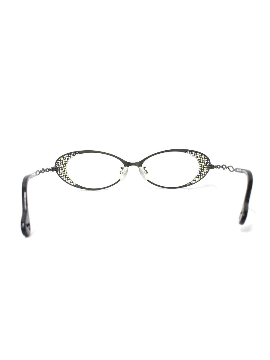 カムロ tricot メガネ カーキグリーン メタルフレーム フルリム オーバル ストーン メッシュ IT3JHUFOJ658 【SALE】