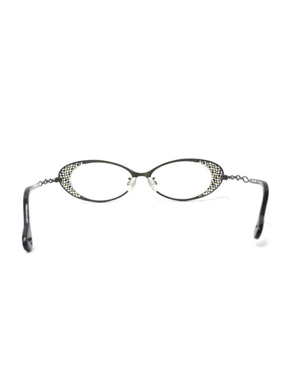 カムロ tricot メガネ カーキグリーン メタルフレーム フルリム オーバル ストーン メッシュ IT3JHUFOJ658 【SALE】