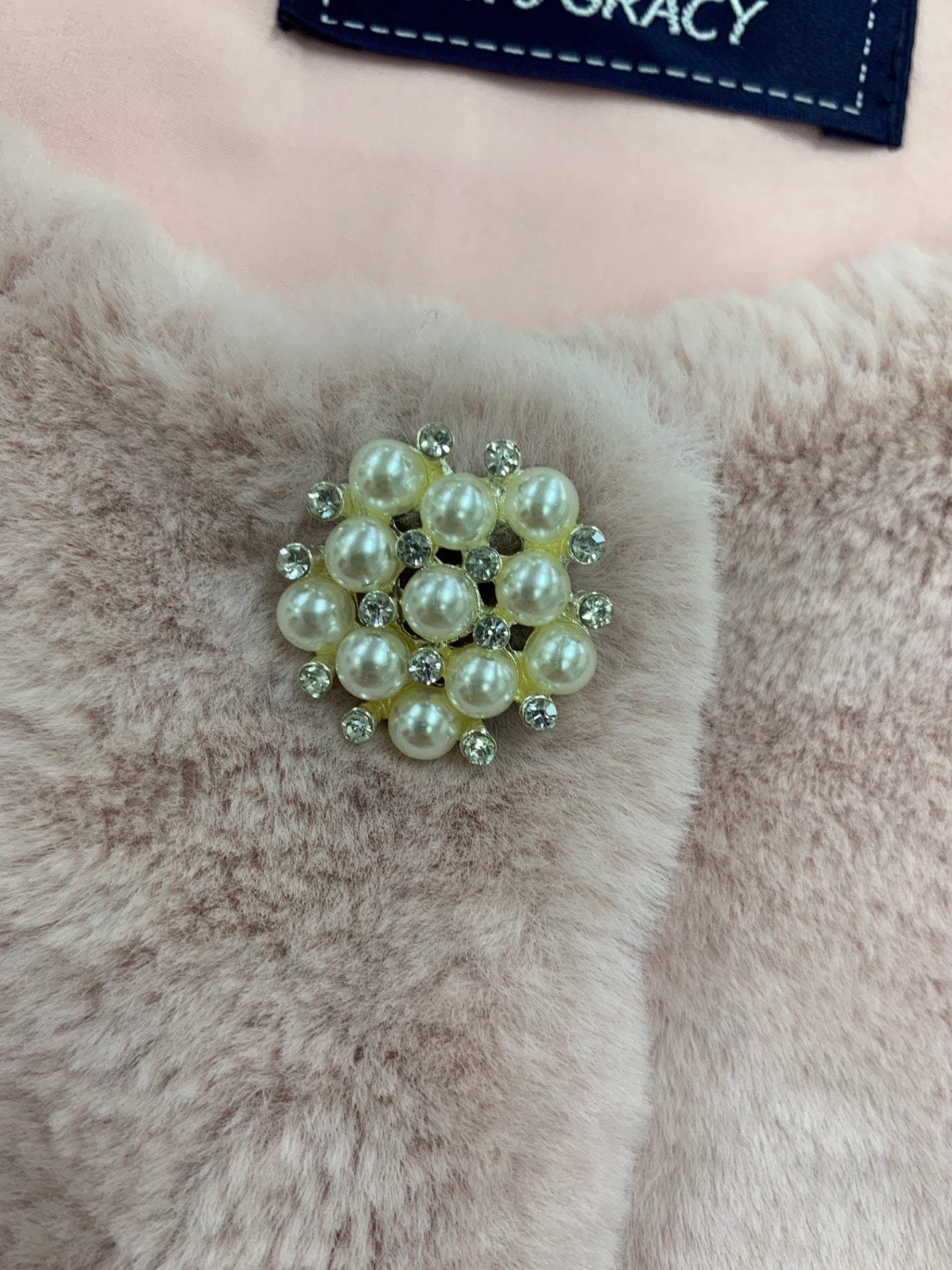 エムズグレイシー Fake Fur Vest  296503 ベスト ピンク  ロング フェイクパール ラインストーン IT132XW8A1D6