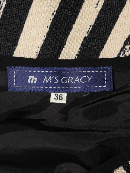 エムズグレイシー 527512 スカート 36 ベージュ/ブラック フラワーモチーフ ストライプ フレア IT7M3LZL5GIK