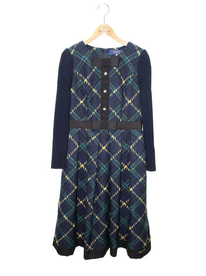 エムズグレイシー ネイビーxグリーンチェックワンピース 211510 36 ネイビー ITDL46Z0UDS4