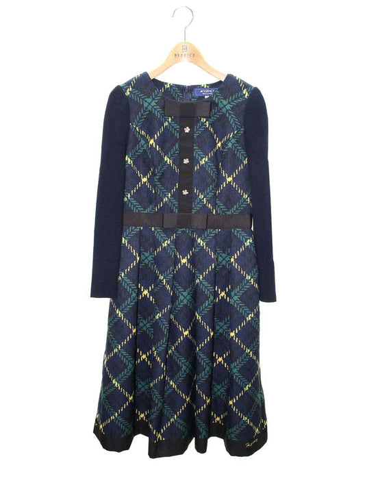 エムズグレイシー ネイビーxグリーンチェックワンピース 211510 36 ネイビー ITDL46Z0UDS4