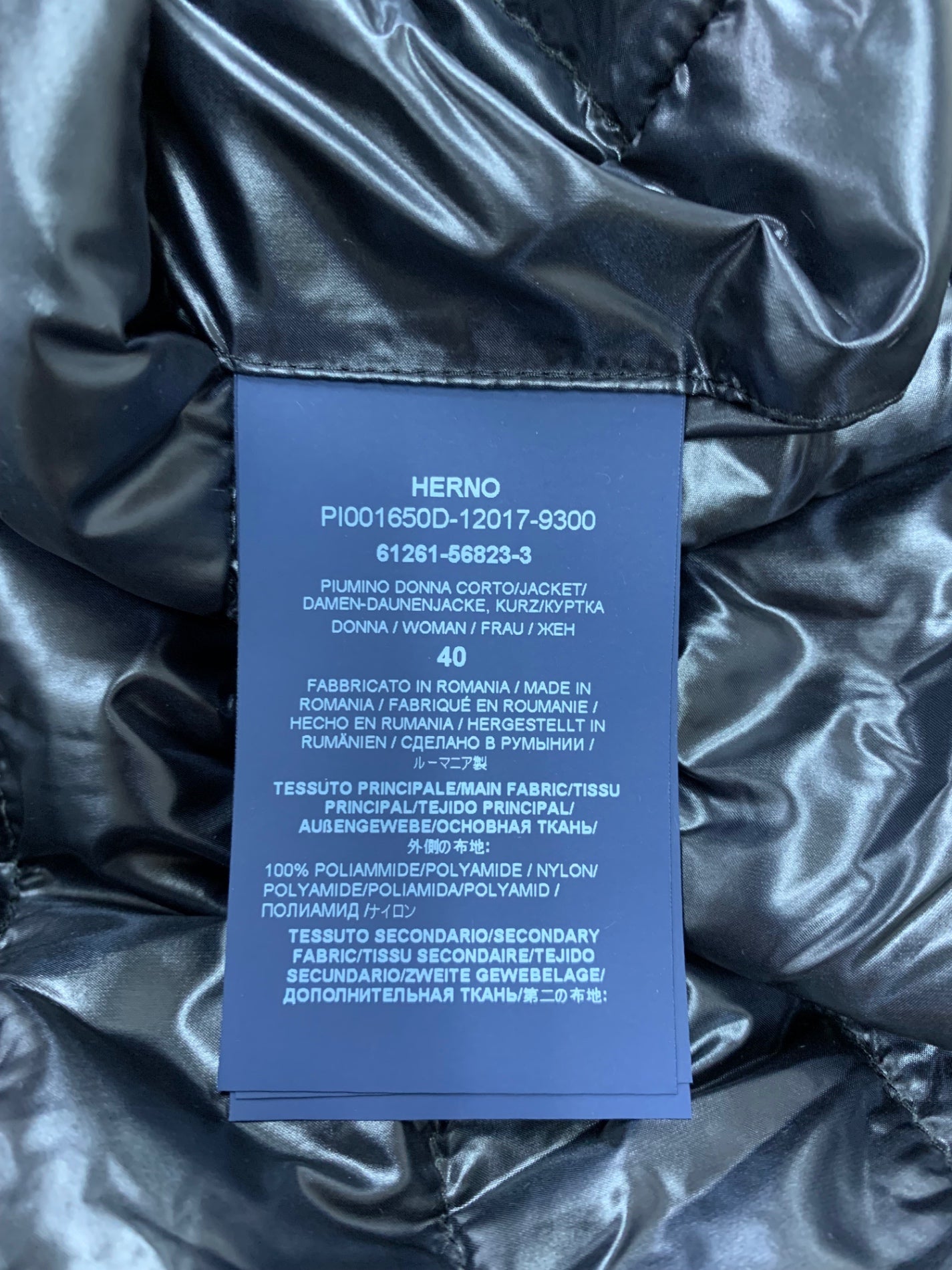 ヘルノ ウルトラライト ダウンジャケット PI001650D  40 ブラック スタンドカラー 七分袖 ITF9DFBQ7BA0