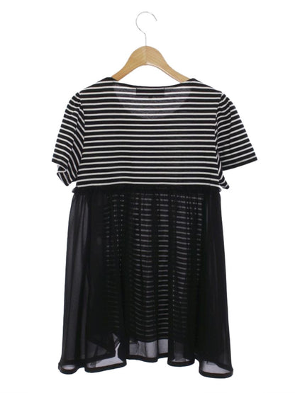 エムズグレイシー 015351 トップス 38 ブラック パール ストライプ リボン ITBXDRQSIZP0