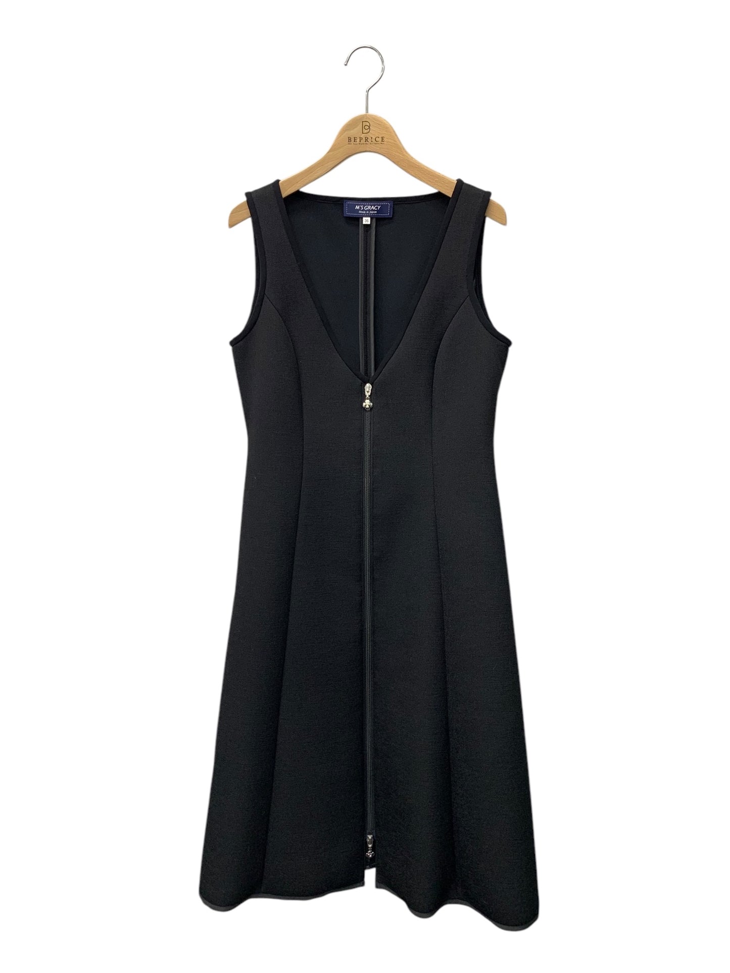 エムズグレイシー 411511 ジャンパースカート 36 ブラック ボンディング リボン フロントジップ IT6RR68H3S9G