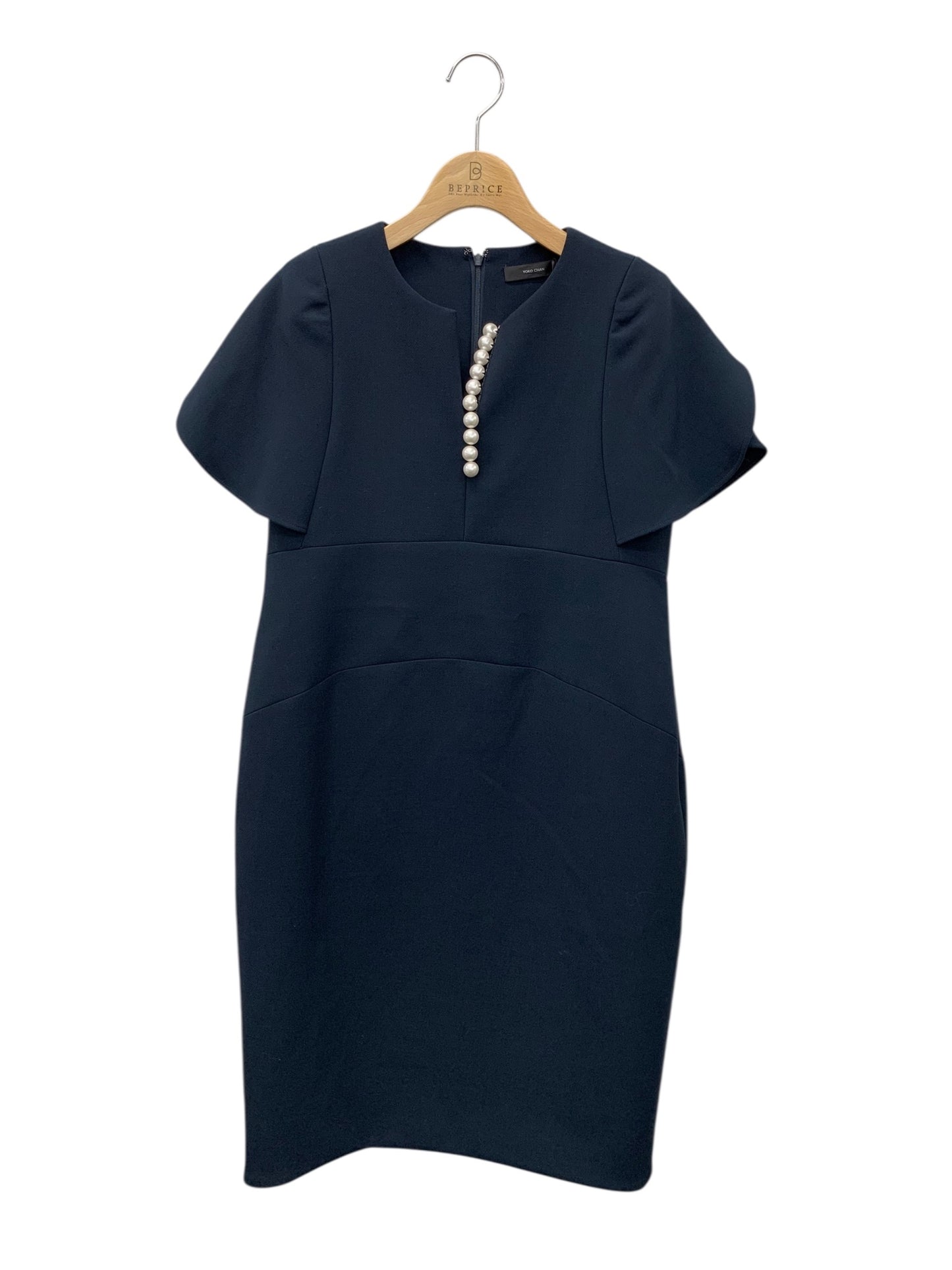 ヨーコチャン YCD-221-769 ワンピース 40 ネイビー フレアスリーブパールスリットラインドレス IT6JQ0P0QYK2