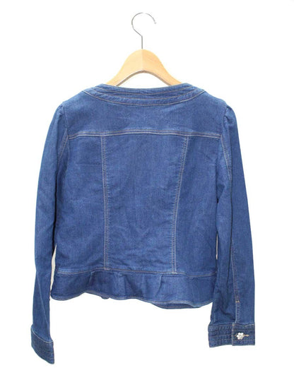 ギャラリービスコンティ 1333052-16 デニムジャケット 2 ブルー ラインストーン フラワーボタン ショート ノーカラー ITH9K1IL06VW