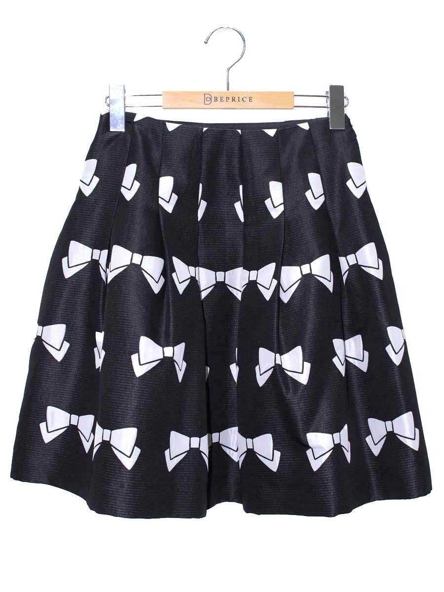 エムズグレイシー 427506 スカート 36 ブラック リボンモチーフ タックフレア ITB27UNLD5CS