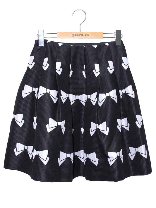 エムズグレイシー 427506 スカート 36 ブラック リボンモチーフ タックフレア ITB27UNLD5CS