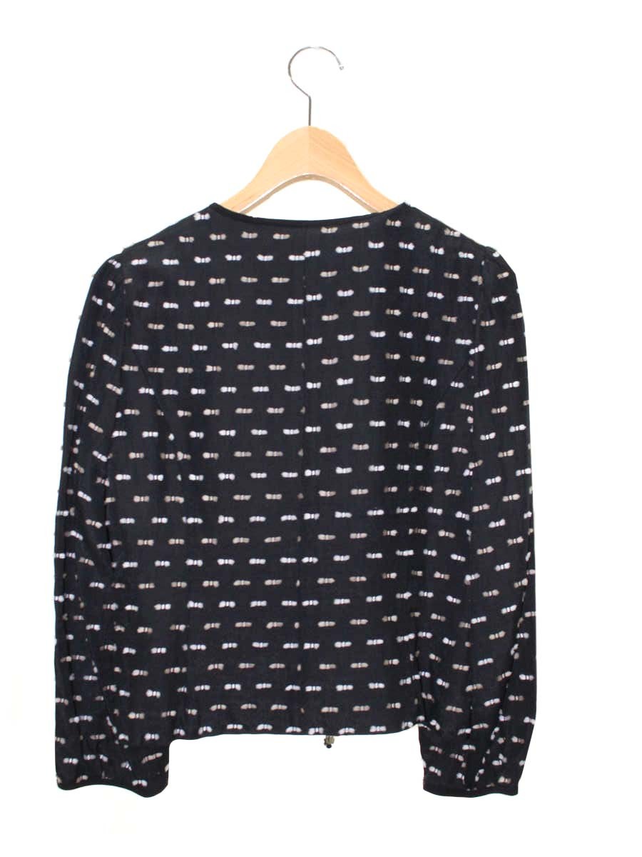 エムズグレイシー 814512 ジャケット 40 ブラック カメリアジップ リボンモチーフ ノーカラー ITAXES7X6WP4