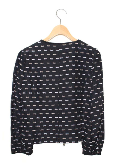 エムズグレイシー 814512 ジャケット 40 ブラック カメリアジップ リボンモチーフ ノーカラー ITAXES7X6WP4