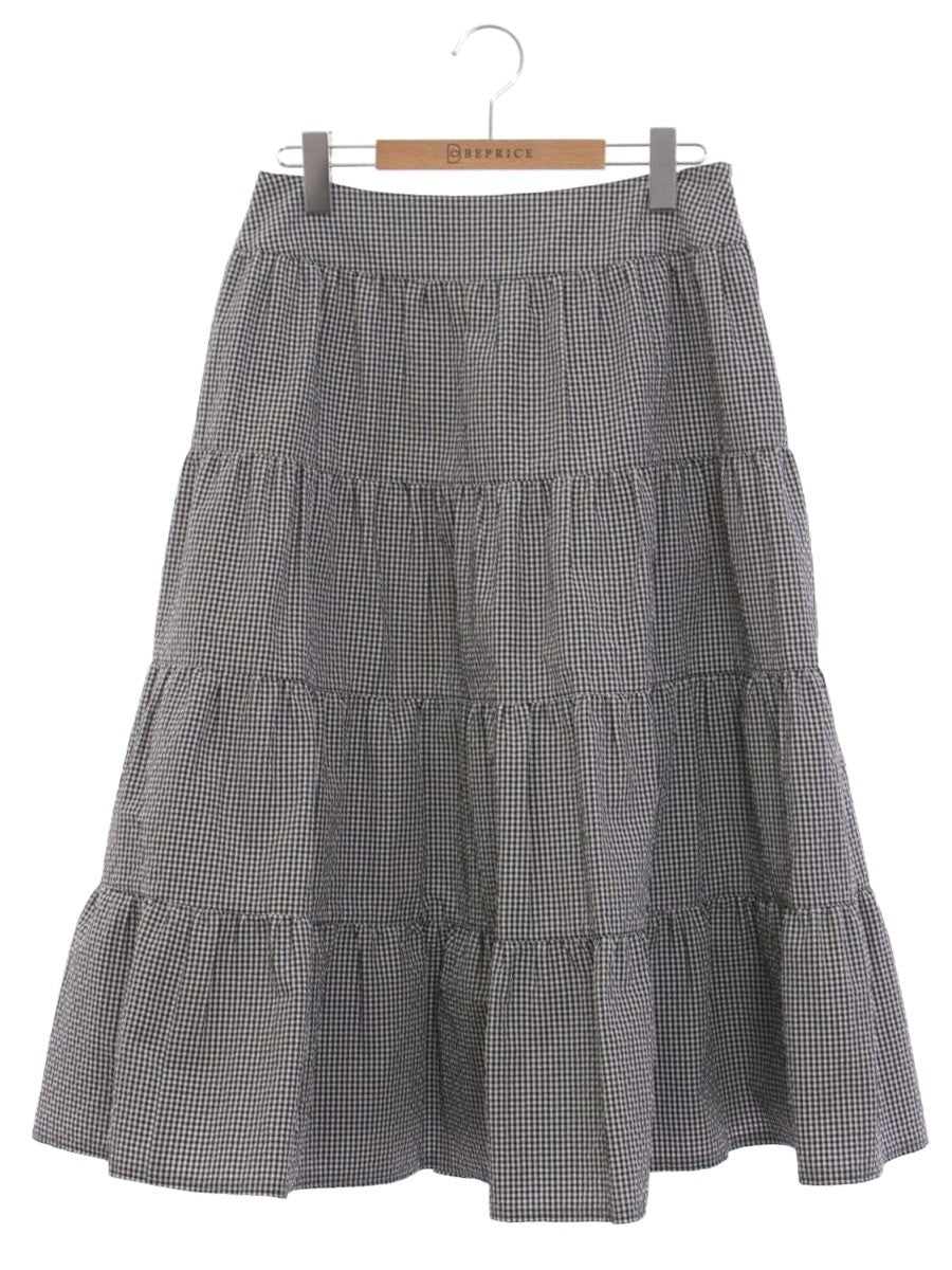 エムズグレイシー 417321 スカート 40 ブラック ギャザー ギンガムチェック ITD7P3Q5K3U1