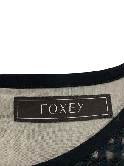 フォクシーブティック Dress Lgende 44361 ワンピース 40 ブラック クルーネック バックジップ チェック ITWMBF0OED3C