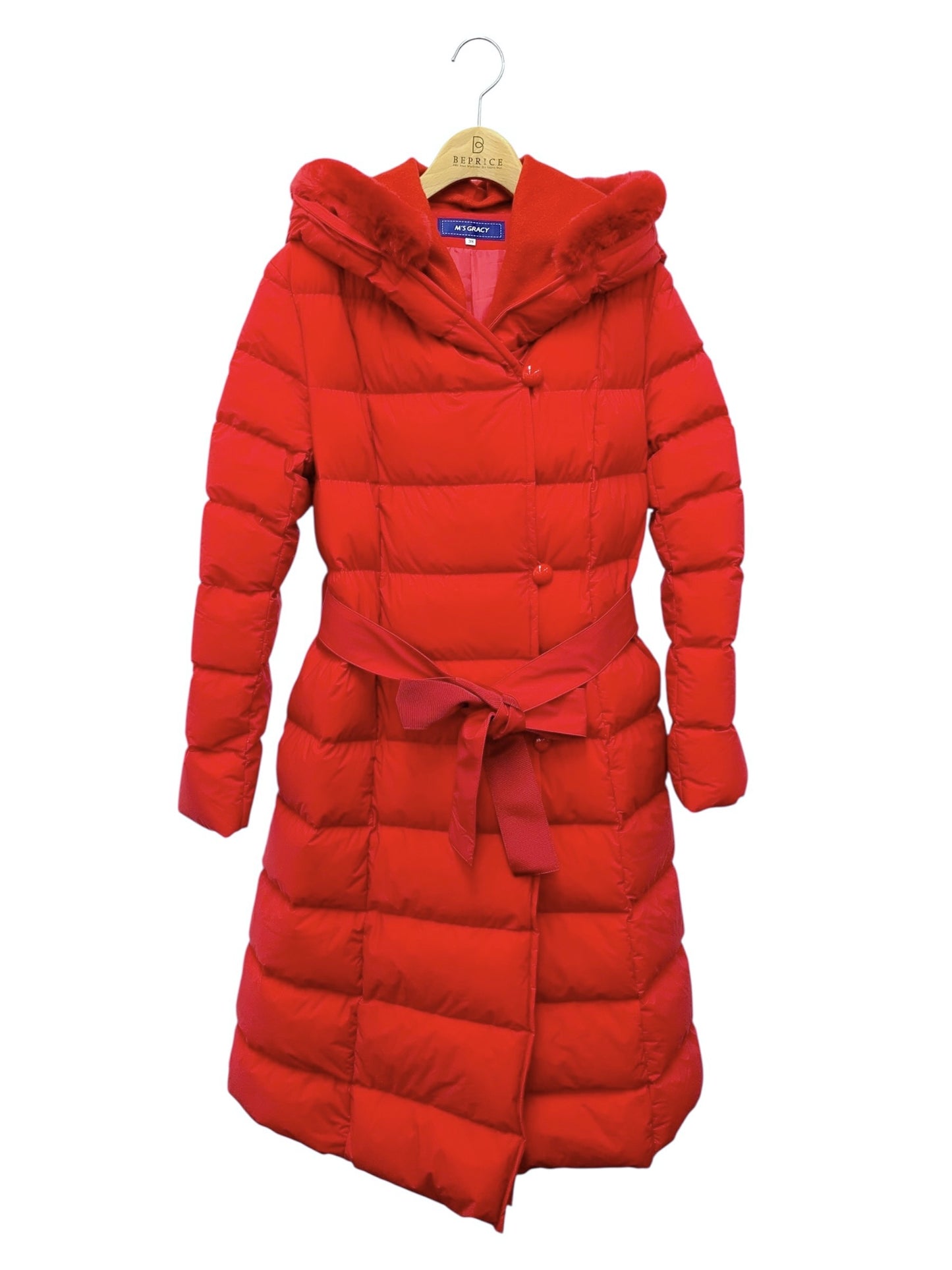 エムズグレイシー 019506 ダウンコート 38 レッド フード レッキスファー付き ITH55L4BVGYA