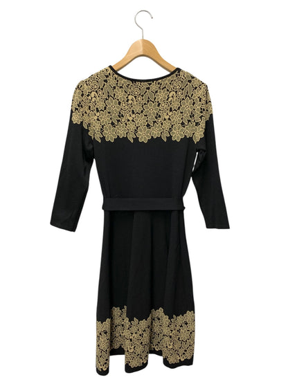 エムズグレイシー Burgundy Knit Dress 818518 ワンピース 38 ブラック ニット 花柄 IT8HFKUL5RVM