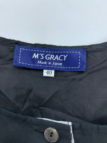 エムズグレイシー 111319 オールインワン 40 ブラック モチーフ柄 フロントボタン ITQ2JNRQSLIG