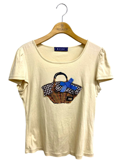 エムズグレイシー 425333 Tシャツ 38 ベージュ カゴバッグプリント ITT4LESJAIDC