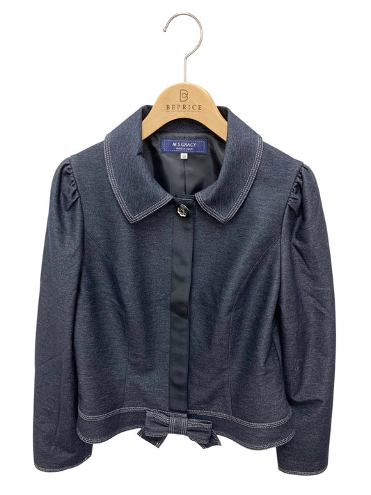 エムズグレイシー 314108 ジャケット 38 ネイビー フラワーボタン リボン ITGZ3KLLLQSC