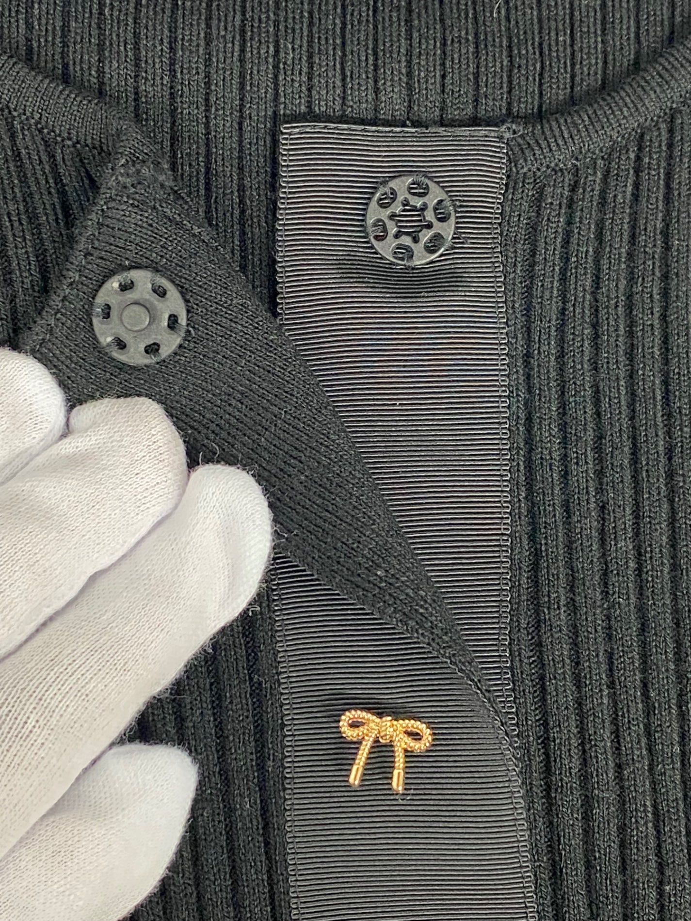 エムズグレイシー 418623 カーディガン 38 ブラック リボン オーガンジー パフスリーブ IT7YJZDWCD72